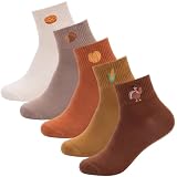 Newcotte 5 Pairs Thanksgiving Crew Socks for Women Pumpkins Turkey Pumpkin Pie Corn Pine Cones Novelty Funny Crew Socks for Autumn Thanksgiving Party Favors Family Gathering