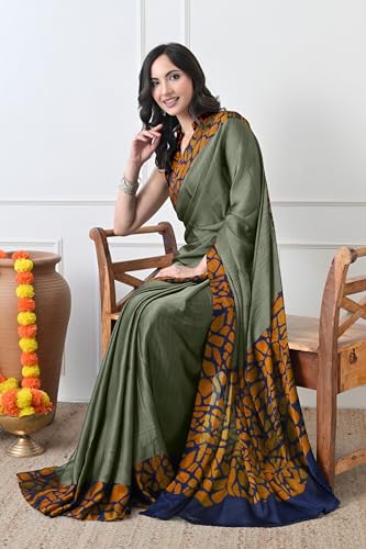Image of MIRCHI FASHION Women Saree Abstract Print Chiffon | Breathable Lightweight Casual Sari for Regular Use and Office with Unstitched Blouse (Available in 25 Colors)