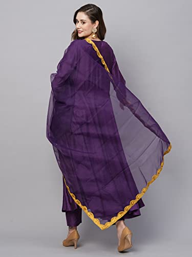 Image of GoSriKi Women's Cotton Blend Anarkali Solid Kurta with Pant & Dupatta (Mini-BEGANI-GS)