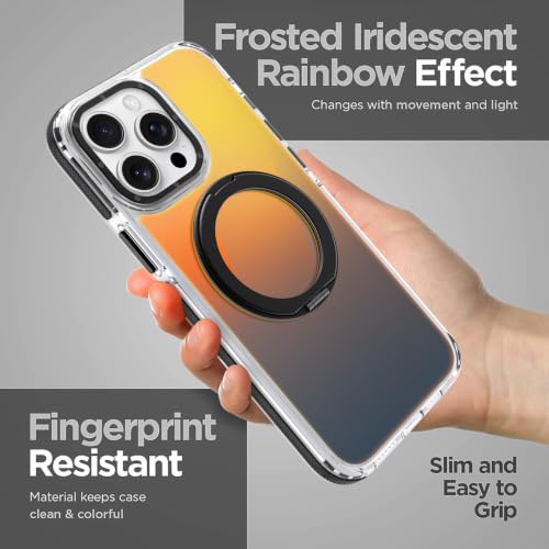 Image of Magnetic for iPhone 15 Pro Max Case with 360 Stand [Compatible with Magsafe] [Fluorescent Design] [1 Screen Protector] Slim Translucent Matte Case for iPhone 15 Pro Max 6.7 inch, Black