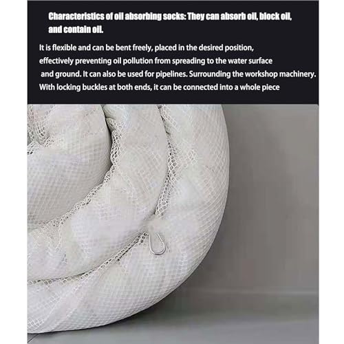 Image of Oil Absorbent Socks - Heavy Industry Oil Absorbing Socks - Oil-Only Absorbent Boom,Non Absorbent of Water, Polypropylene, White(Size:3inx9.8ft(7.62cmx3m),Color:Pack of 5)