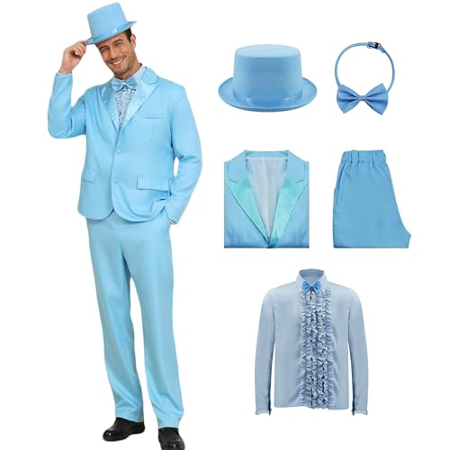 Harry and Lloyd Mens Custome Dumber Orange Dumb Blue 80s90s Movie Tuxedo Top Hat Bow Tie Halloween Cosplay Outfit M