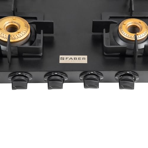 Faber Roma 4 Burner Gas Stove | 2.0.mm MS Frame Body with Diamond Coated Finish | 4 Brass Burners | Diamond Coated Pan Support & Drip Tray, Heat... - Image 4