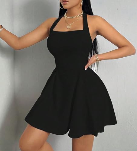 Image of PerZeal Women's Summer Halter Dress Backless Mini Beach Party Dress Sleeveless A-Line Sundress Casual Club Dress