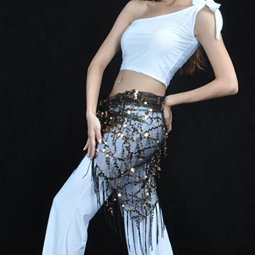 Falda con cinturilla brillante de corte triangular con borlas sonoras para bailarinas 5