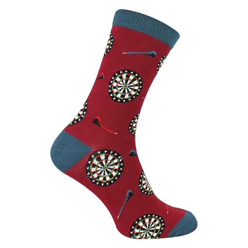 Mr Sparrow - Novelty Dart Boards Socks for Men | Soft Bamboo Funky Patterned Socks | Gift Idea (6-11, Red)