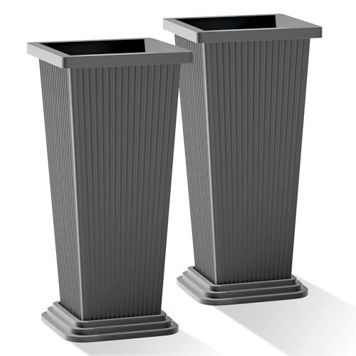 PolarcoForgeco Set of 2 Tall Planters with Drainage Tray, 24