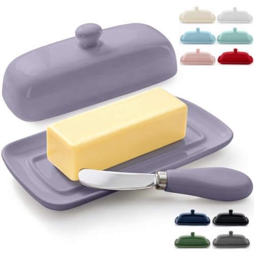 Image of Zulay Butter Dish With Lid For Countertop - Porcelain, Ceramic Butter Dish with Knob Handle Great for Cooking - Elegant Design Butter Holder - Durable & Sturdy Butter Keeper - Periwinkle