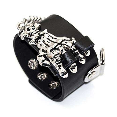 Punk Alloy Skull Wristband Chain Wide Leather Cuff Bracelet