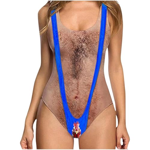 Zanisouta Einteiliger Badeanzug Damen Sport Monokini Sexy Strandmode mit Lustig Print Bikini V- Ausschnitt Cut Out Figurbetont Sommer Swimsuit Schnelltrocknend Badeanzüge