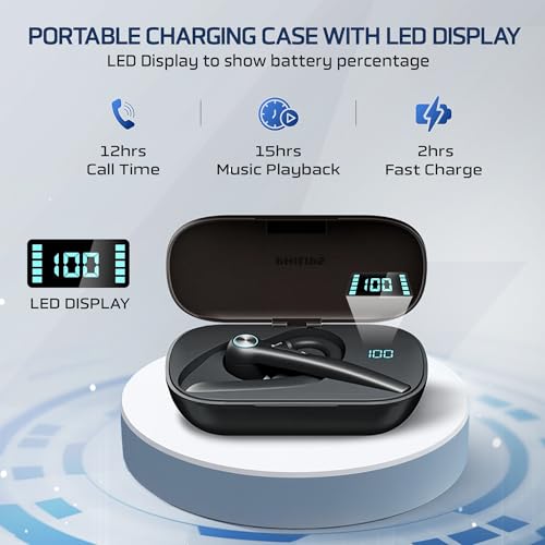Image of Philips Trucker Bluetooth Earpiece, Wireless Bluetooth Headset with Mic, 400mAh Charging Case with LED Display, All-Day Extended Talktime, Built-in Mic for Hands-Free Calling, Designed for Office Work