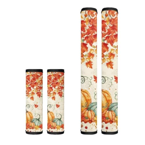 Image of Dreaweet Watercolor Pumpkin and Maple Print Fridge Handle Covers Set of 4