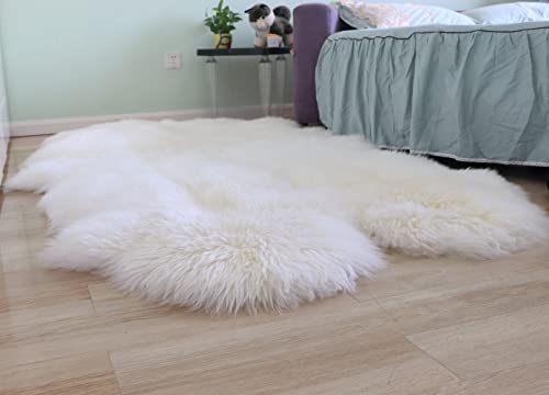 Woolous Sheepskin Rug 4X6 Ft, New Zealand Quad Large Genuine Natural Fur Fluffy Area Real Sheep Skin Throw Rug For Bedroom Living Room(4 Pelt,Ivory) #TOP1
