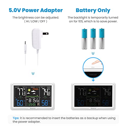 Newentor Weather Station Wireless Indoor Outdoor, 7.5In Display Atomic Clock, Inside Outside Thermometer And Hygrometer With Weather Alert, Barometer And Weather Forecast, Time And Calendar, White #TOP4