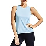 MIER Women's Sleeveless Running Shirts UV Sun Protection Yoga Tank Tops Lightweight Fishing Muscle Tees, Light Blue, M