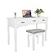 YOUKE Vanity Set with 10 Big Led Bulb Tri-Folding Necklace Hooked Mirror, 7 Drawers, Makeup Dressing Table with Cushioned Stool