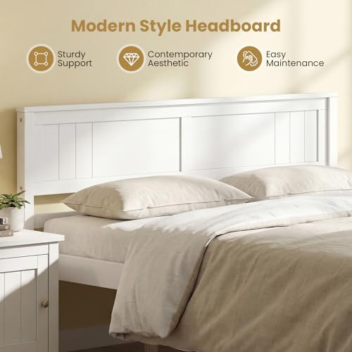 Image of GIANTEX Queen Wood Platform Bed Frame with Headboard, Mid Century Queen Bed Frame with Wood Slat Support, Solid Wood Foundation with 16 inch Under Bed Storage, No Box Spring Needed, Easy Assembly (White)