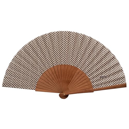 Abanico Español Espiga Marrón - Madera y Algodón - 23 cm - Estuche y Funda de Yute - Accesorio de Moda - Hecho a Mano en España - Eventos y Regalos - Colección Nuestros Clásicos - Tusitala Barcelona