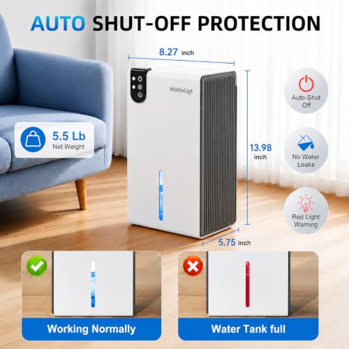 Image of 98 OZ Small Dehumidifier for Home 1000 Sq Ft, Quiet Dehumidifier with Drain Hose, Auto Shut-Off, Sleep Mode, 7-Color Light for Basement, Bedroom, Bathroom, Closet, RV (White)