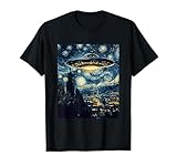 UFO Aliens Flying Saucer Van Gogh Style Starry Night T-Shirt