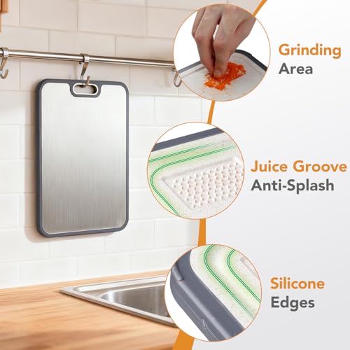 Tabla de Cortar de Titanio para Cocina, 2 en 1 con Doble Cara: Titanio Puro de Grado Alimentario y Polipropileno con Paja de Trigo, Fácil de Limpiar, Tamaño Grande 40,6 cm x 27,9 cm miniatura 3