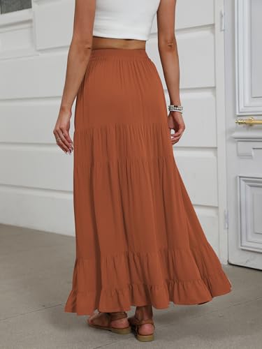 Image of ANRABESS Womens Maxi Skirt Elastic High Waist Swing Tiered A-line Flowy Pleated Boho Beach Vacation Long Skirts