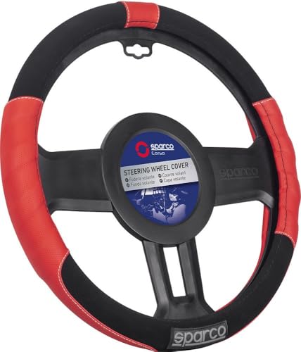 Sparco SPC1108RS Coprivolante Sterzo L-Sport, Nero/Rosso - 2
