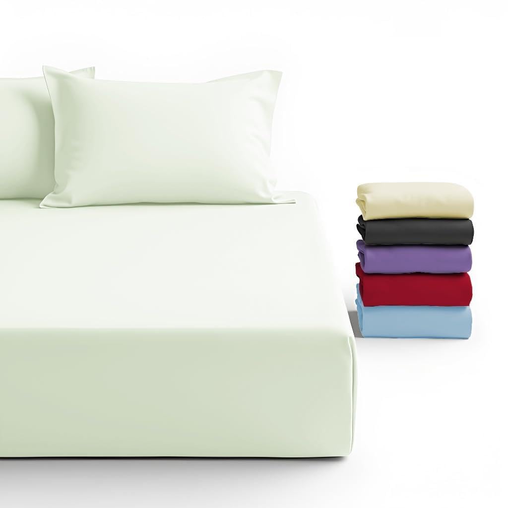 FNT 100% Brushed Microfiber Fitted Sheet, 40 cm Deep Pocket, Super Soft, Cozy, (1, Duck Egg, Double)