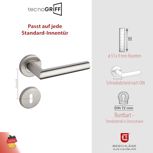 Beschläge Hamburg | Türgriff FRANKFURT 07 VAM BB | Türklinke mit Buntbart Rosetten ø53x9 mm | Türbeschlag für Zimmertüren | Drückergarnitur Türdrücker für Innentüren in Edelstahl matt gebürstet