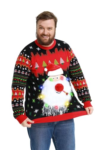 OFF THE RACK Pull de Noël Unisexe pour Homme et Femme - Amusant - LED Lumineuse - Pull en Tricot pour Noël, Let's Party Santa Shimmer, L