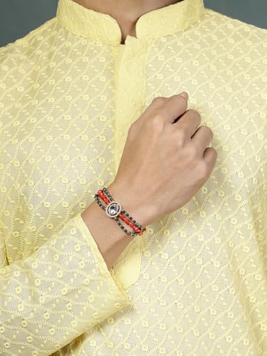Image of Sukkhi Rakhi Excellent Kundan & Pearls Designer Gold Plated Premium Rakhi for Brother with Roli Chawal & Greeting Card|Rakhi for Brother /Bhaiya /Bhai /Men|Kundan Rakhi|Rakhi Combo-Set of 2