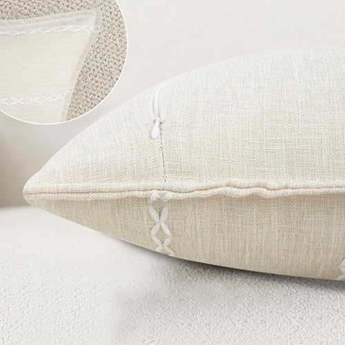 Pyonic Farmhouse Decorative Throw Pillow Covers 18x18 Set of 2, Beige Linen Cushion Covers for Couch Sofa Bed Home Decor — view 2