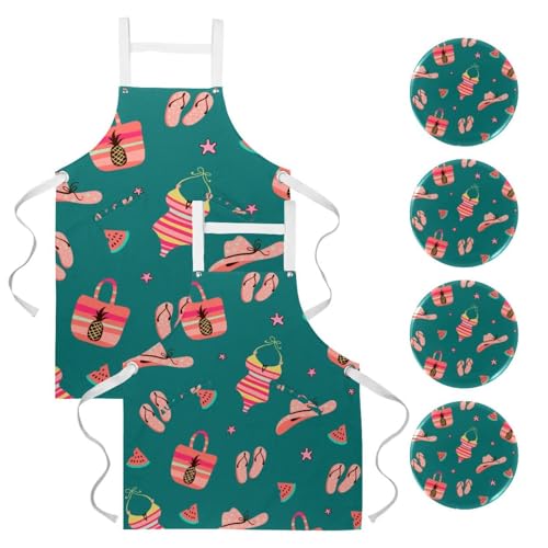 Tablier de cuisine multicolore One Large grand format avec 4 broches de fixation