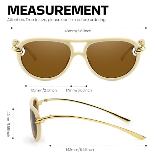 DreamCalf Oversized Aviator Sunglasses for Women with Gold Temples Trendy Large Big Designer Ladies Shades — view 4