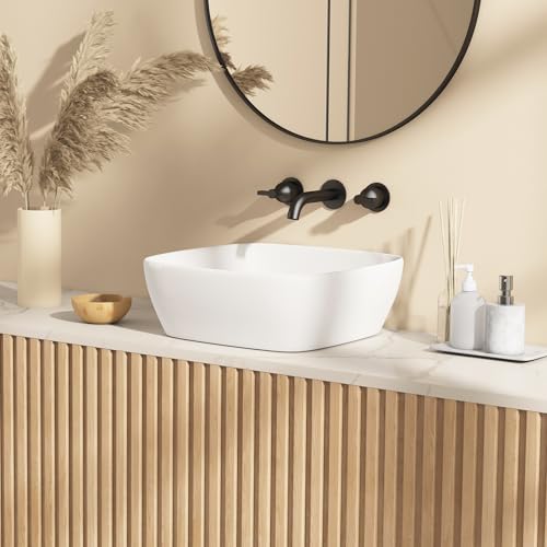 Eridanus quadratisches Waschbecken für die Aufsatzplatte, rechteckig, Keramikbecken aus Glasporzellan, Hochglanz-Finish, ideal für Waschtisch, 400 x 400 x 140 mm