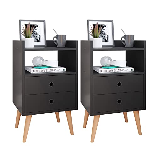 Conjunto Mesa de Cabeceira Kit Mesinha Canto Quarto Lateral Cama 2 Gavetas Organizadoras Retrô Quart