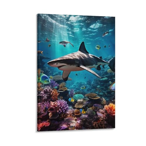 Tableau sur toile poissons pour habiller un mur vide salon 50x75cm
