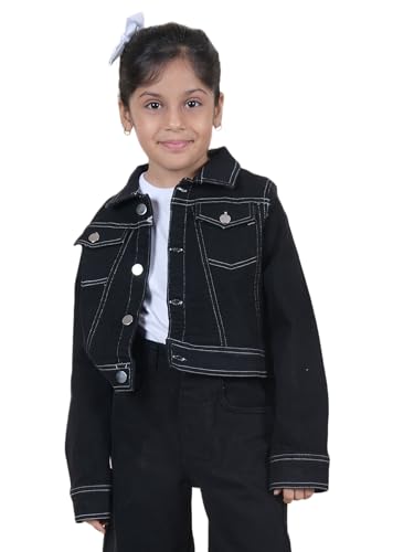 Image of Girls Full Sleeve Solid Crop Denim Jacket