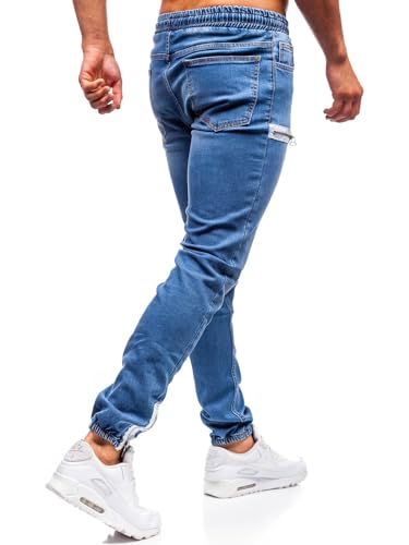 FUNSEED Men's Stretch Jeans, Slim Fit Drawstring Waist Casual Straight Leg Pants, Summer Sweatpants with Pockets2