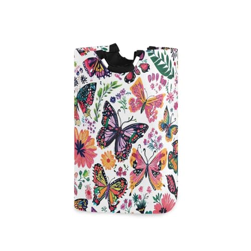 Ttgoth Cesta de lavandería con diseño de mariposas coloridas, grande, plegable, con asas, cesta organizadora de ropa para dormitorio, dormitorio, baño