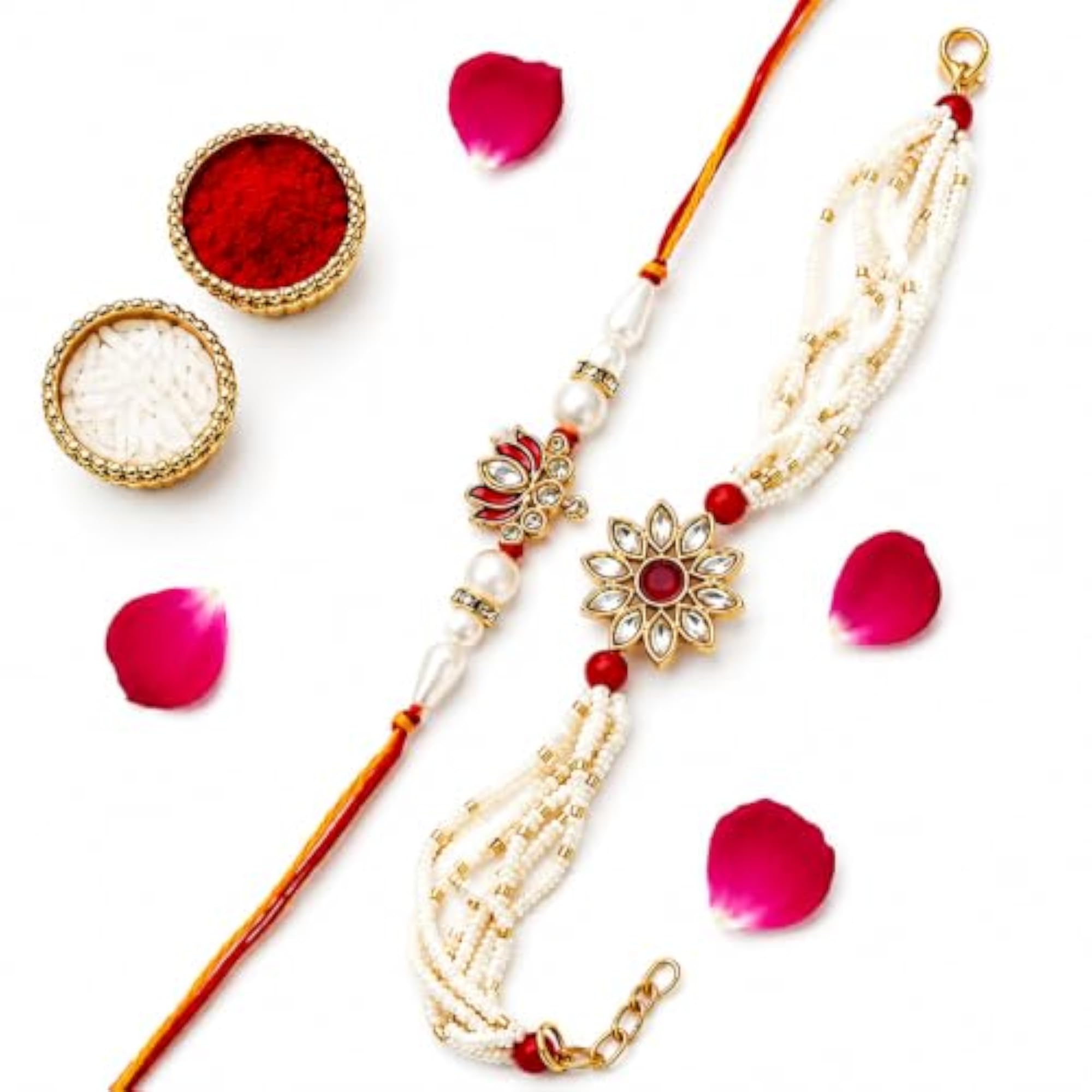 Bhaiya Bhabhi Gold Plated Floral Rakhi Set