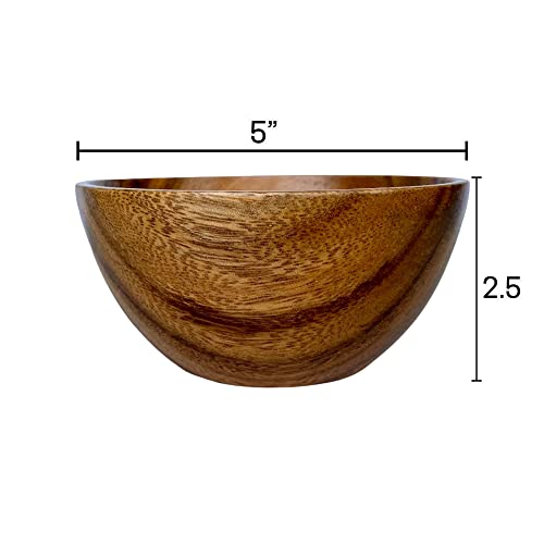 Wrightmart Wood Bowl, Set Of 4 Bowls For Food, Salads, Snacks, Nuts, Appetizers, Candy, Nut Mixes, Rustic Durable Hand Crafted Acacia Serveware, 5” Diameter, Natural #TOP4