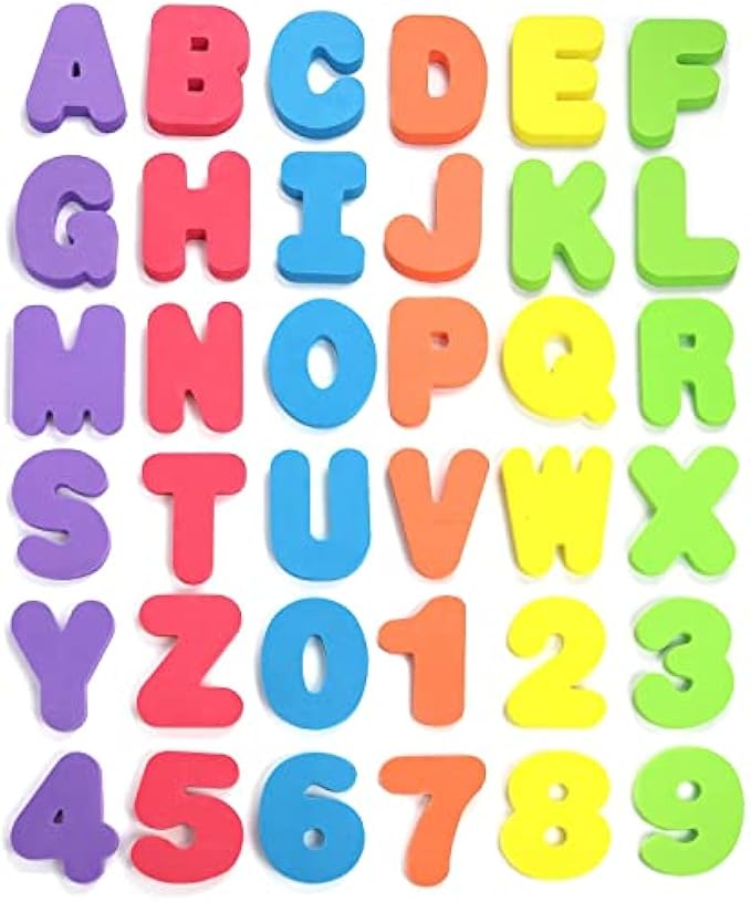Click N’ Play 36 Piece Play Set of Bath Foam Letters & Numbers with Mesh Bag Organizer, Non Toxic & BPA Free, Colorful, Educational & Fun ABC Foam Bath & Shower Toys for Baby & Toddlers