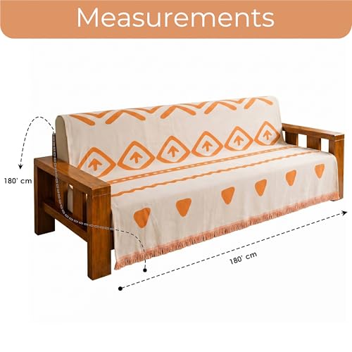 Image of Story@Home Premium Chenille Sofa Cover 3 Seater Wooden Sofa Cover | Anti Slip Sofa Mat 3 Seater 180x180cm for Complete Protection | Make Your Own Sofa Mat Set - Off White & Orange