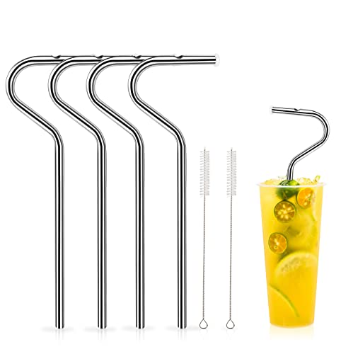 Anti-Wrinkle Drinking Straw Set in Stainless Steel - 4 Lip Straws with 2 Brushes
