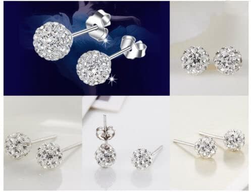 Crystalline Azuria Women Girls 925 Sterling Silver White Crystals Round Disco Ball Stud Earrings 6 mm - Image 3