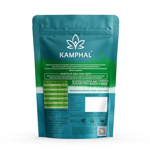 Image of Kamphal Premium Sabja Seeds 250g | 100% Natural Basil Seeds for Eating | Rich in Fiber, Omega-3 & Essential Nutrients | Perfect for Cooling the Body, Detox Drinks & Digestive Wellness