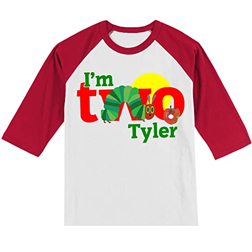 Personalized Caterpillar 2nd Birthday Shirt | 2nd Birthday Shirt | Handmade Decorated Shirt | Personalized with Name and Age | Unisex 3/4 Sleeve Raglan T-Shirt | #1132