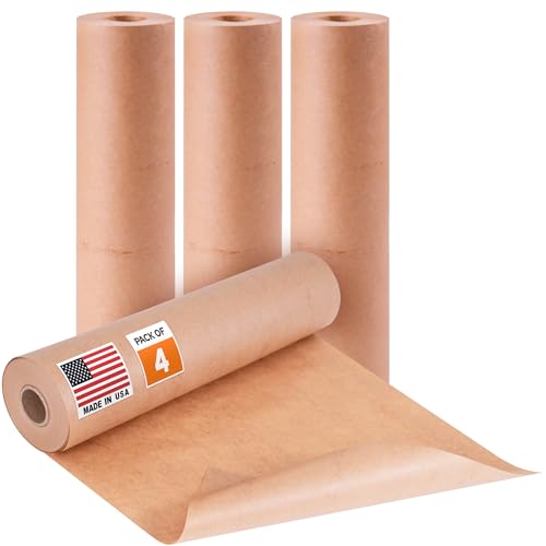 Image of 12 inch x 60 Yards (180 feet) Masking Paper Roll (Pack of 4) - Made in USA General Purpose Kraft Masking Paper for Painting - Painters' Protection from Splatter and Overspray
