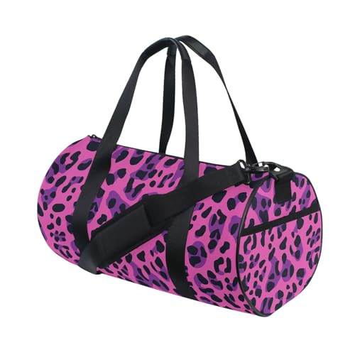 Pink Leopard Print Sports Duffel Bag Large Barrel Gym Bag with Full Print Design, Adjustable Strap Spacious Storage for Workout Training Outdoor Activities and Weekend Trips3